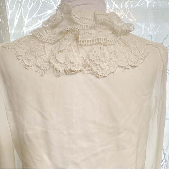 SELF-PORTRAIT WHITE SEQUIN RUFFLE FRILL COLLAR NECK BOW SHEER LONG SLEEVE TOP - Picture 12 of 16